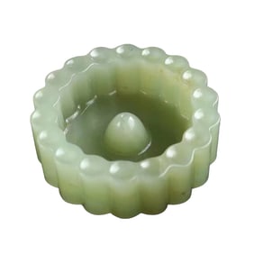 Chinese Natural Hetian Jade Carved Lotus Flower Incense Burning Tool