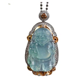 Beautiful Jadeite Carved Fortune Taoism Deity Pendant