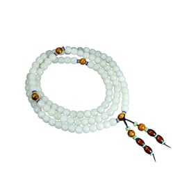 Superb Chinese White Hetian Jade Beads Necklace