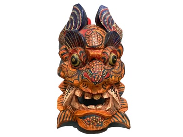 Vintage Wood Colored Drawing Carved Mask Statue