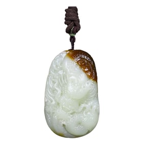Superb Chinese Hetian Jade Carved Fortune Dragon Pendant