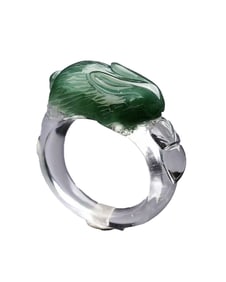 Beautiful Green Crystal Carved Rabbit Ring