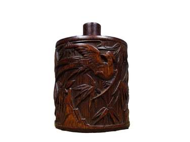 Vintage Chinese Bamboo Carved Tea Caddy