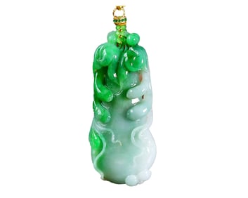 Exquisite Jadeite Carved Melon Pendant w Hand Carved Chenxiang Wood Beads Necklace