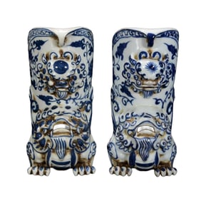 A Pair Chinese Blue And White Porcelain Fortune Lion Porcelain Cups