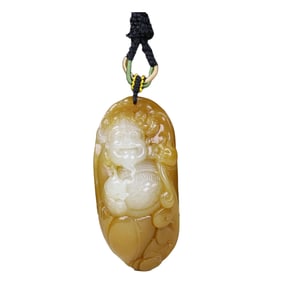 Superb Chinese Hetian Jade Carved Fortune Taoism Deity Pendant
