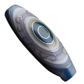 Old Tibetan Sky Eyes DZI Agate Inlay Silver Wires Lucky Pendant