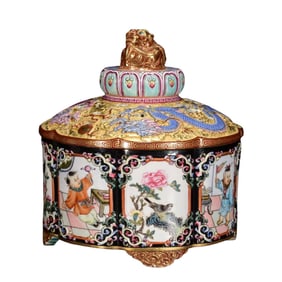 Chinese Qing Dynasty Famille Rose Enamel Kid & Flowers Bird Design Porcelain Incense Burner