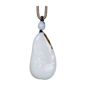 Superb Chinese White Hetian Jade Carved Kwan-yin Pendant