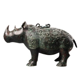 Vintage Chinese Bronze Rhinoceros Statue