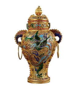 Exquisite Chinese Gold Wires Enamel Inlay Gems Pot