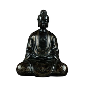 Vintage Chinese Copper Inlay Silver Wires Kwan-yin Statue