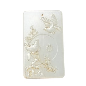 Chinese Hetian Jade Low Relief Plum Flower & Magpie Pendant