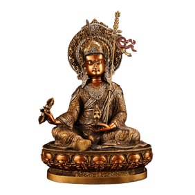 Old Tibetan Gilt Gold Copper Padmasambhava Buddha Statue