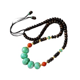 Exquisite Jadeite & Chenxiang Wood Beads Pendant