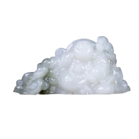 Superb Chinese Hetian Jade Carved Laughing Buddha Statue