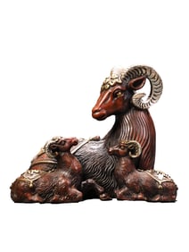 Vintage Chinese Gilt Gold Copper Fortune Sheep Statue