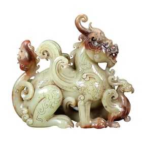 Vintage Chinese Hetian Jade Carved Divine Beast Statue