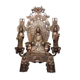 Vintage Chinese Bronze Three Buddha Statue