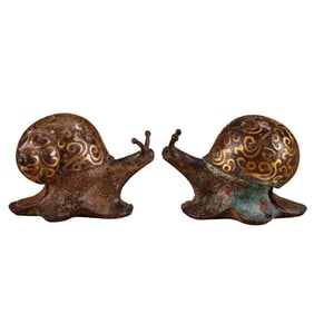 A Pair Vintage Chinese Gilt Gold Bronze Snail Statues