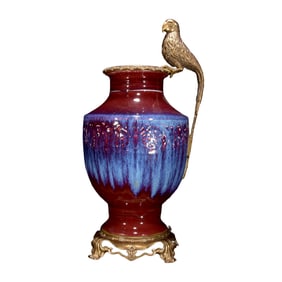 Chinese Inlaying Copper Edge Variable Glaze Jun Kiln Vase