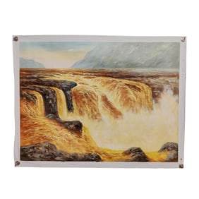 Hand-drawn Mountain River Scene Oil Painting