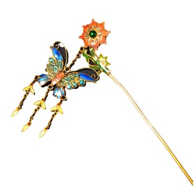 Exquisite Pure Silver Enamel Butterfly Hair Decoration