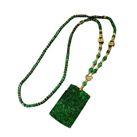 Exquisite Green Jadeite Low Relief Fortune Dragon Pendant