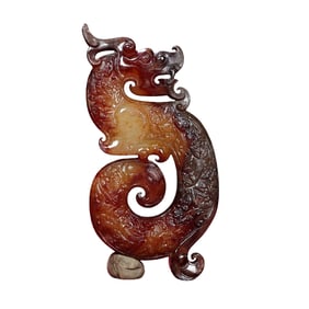 Superb Vintage Chinese Hetian Jade Carved Fortune Dragon Pendant