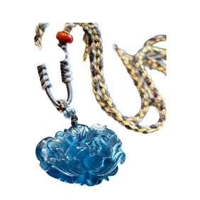 Beautiful Natural Aquamarine Carved Peony Pendant