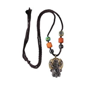 Tibetan Sky Eye DZI Agate Divine Bird Suparna Pendant
