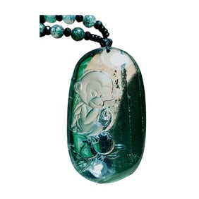 Beautiful Green Crystal Carved Monkey Pendant