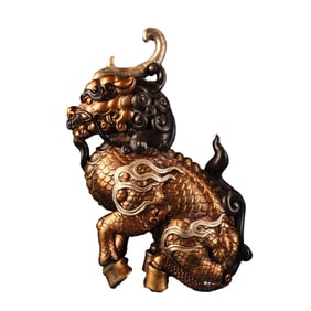 Vintage Chinese Gilt Gold Copper Unicorn Statue