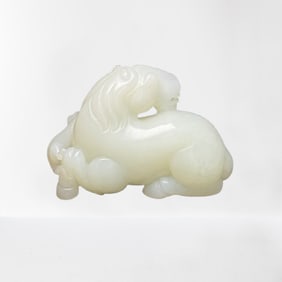 Superb Chinese Hetian Jade Carved Horse & Monkey Statue