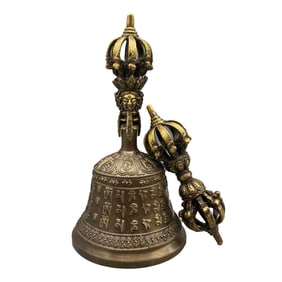 Tibetan Buddhism Copper Pestle Xiangmo & Bell Statue