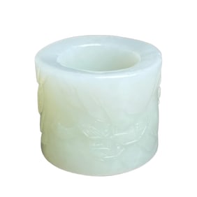 Superb Chinese Hetian Jade Low Relief Mountain River Scene & Figure Thumb Ring