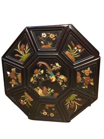 Vintage Chinese Zitan Wood Inlay Shoushan Stone & Shell Plum Flower & Magpie Jewellery Box