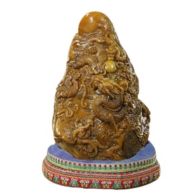 Superb Vintage Chinese Tianhuang Stone Carved Fortune Dragon Seal