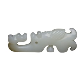 Chinese Hetian Jade Carved Dragon Belt Buckle