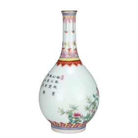 Chinese Qing Dynasty Gilt Edge Famille Rose Crane Design Porcelain Vase