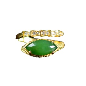 Beautiful 925 Silver Inlay Green Hetian Jade Ring