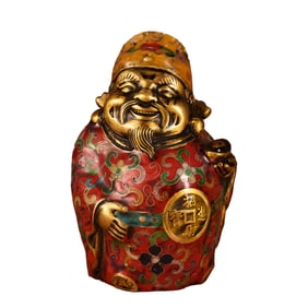 Vintage Chinese Gilt Gold Copper Enamel Fortune Taoism Deity Statue