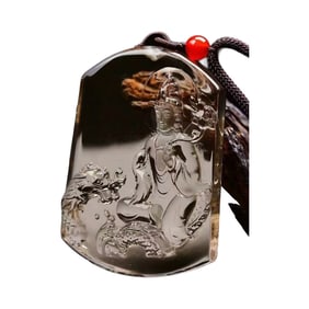 Beautiful Crystal Carved Kwan-yin & Dragon Pendant