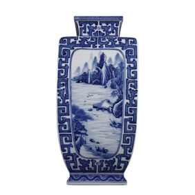 Chinese Blue And White Porcelain Mountain River Scene Design Porcelain Vase