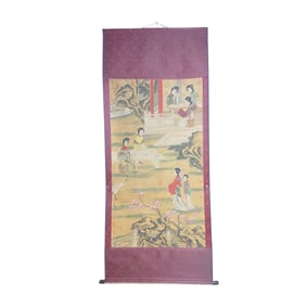 Chinese Watercolour On Silk Figure Design Painting - Tang Yin