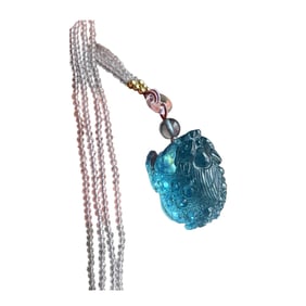 Beautiful Natural Aquamarine Carved Fortune Toad Pendant