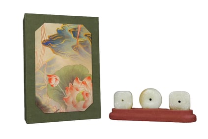 A Set Three Chinese Hetian Jade Carved Jade Bi