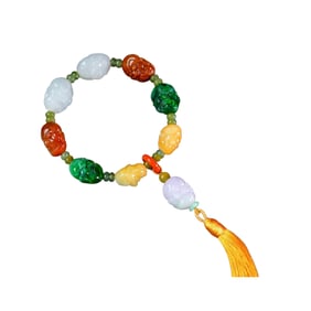 Hand Woven Exquisite Multi-coloured Jadeite Carved Arhat Beads Bracelet