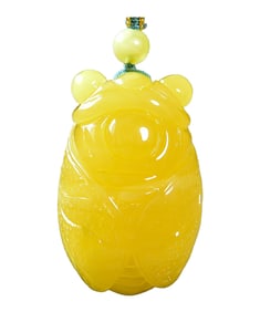 Beautiful Beeswax Carved Fortune Cicada Pendant w Hand Woven Beads Necklace
