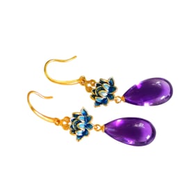 A Pair Beautiful 925 Silver Inlay Amethyst Earring
